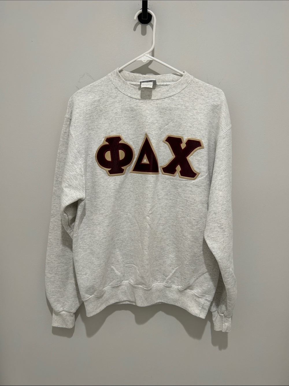 Phi Delta Chi (PDC) Crewneck Sweatshirt - Light Gray with Maroon Letters